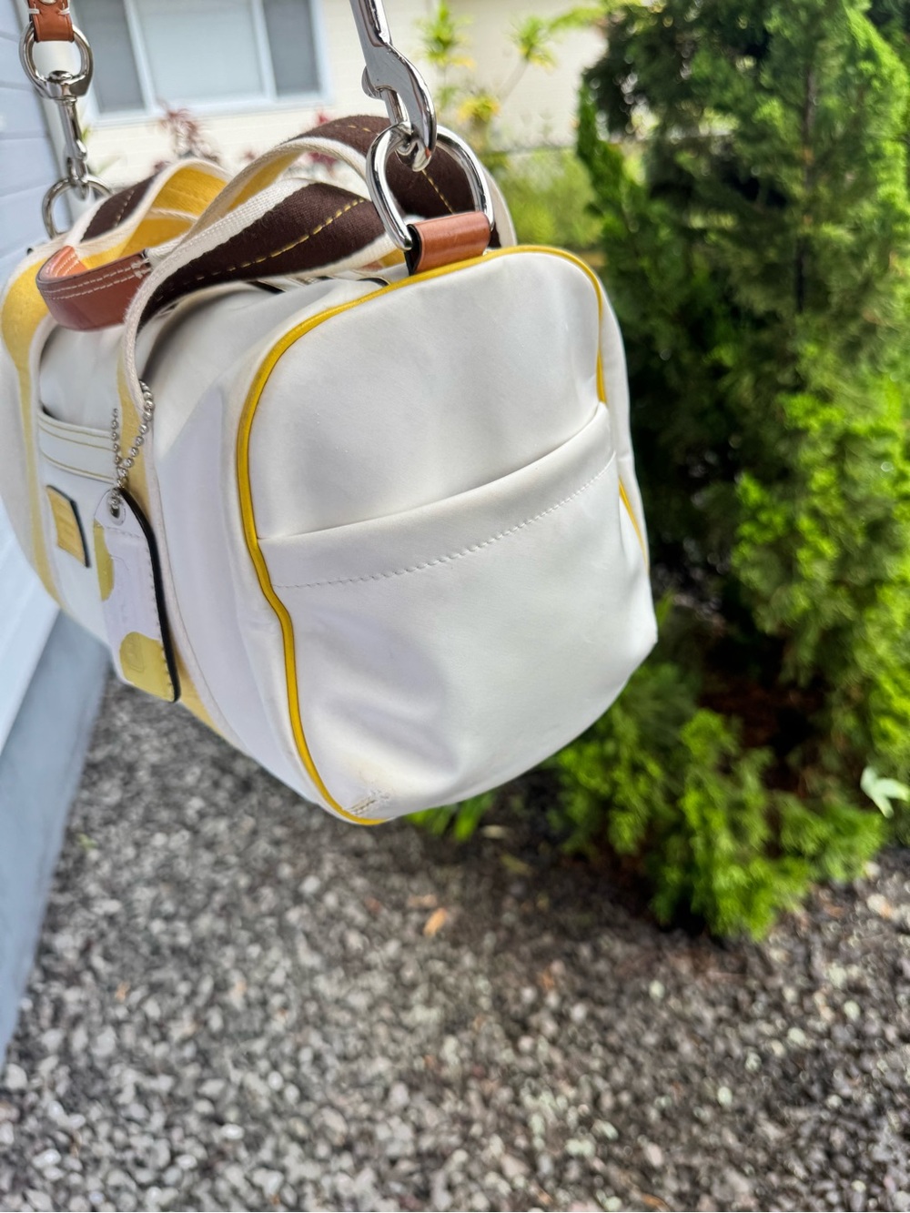 Coach White & Yellow Leatherware Convertible Duffel Satchel Crossbody Bag 2006 - Picture 8 of 14